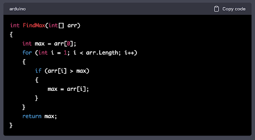 maximum value in an array chatgpr code 