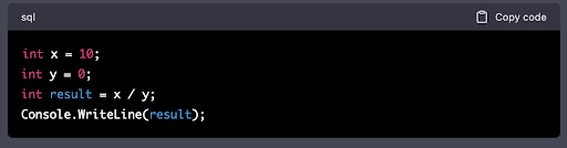 unhandled exception code